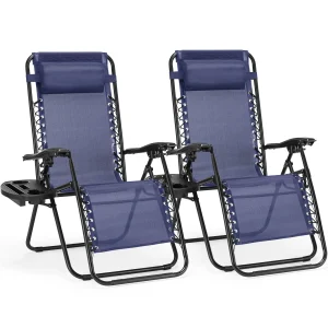 Zero Gravity Set of 2 Portable Recliner Camping Patio Outdoor Garden Lounge Chair