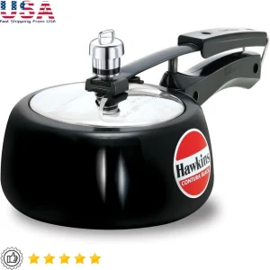 Hard Anodized Pressure Cooker 1.5L Energy Efficient Aluminum Curved Body Improved Pressure Regulator Fast Cooking Durable - Ships From : United States