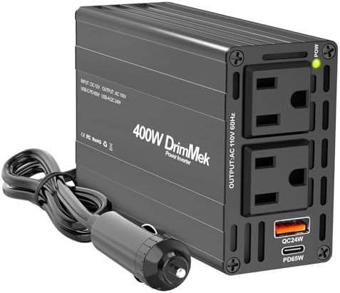 400W Car Power Inverter 12V to 110V AC with Dual Outlets, USB-C 65W & 24W Fast Charging for Vehicles, Laptops & Road Trips (Black)--Free Shipping to Jamaica/No Import Charges!!!