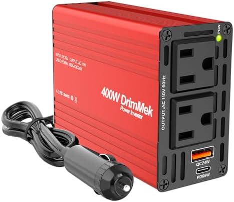 400W Car Power Inverter 12V to 110V AC with Dual Outlets, USB-C 65W & 24W Fast Charging for Vehicles, Laptops & Road Trips (Red)-Free Shipping to Jamaica/No Import Charges!!!