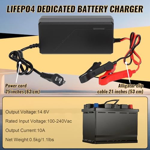 14.6V 10A LiFePO4 Battery Charger – Fast Charging, High Efficiency, LED Indicator & Overheat Protection for 12V Lithium Iron Phosphate Batteries-Free Shipping to Jamaica/No Import Charges!!!