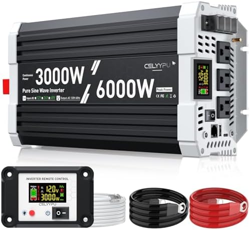 3000W Pure Sine Wave Inverter 12V DC to 110V/120V AC with USB, Type-C, Remote Control & LCD for RV, Solar & Emergency Power-Free Shipping to Jamaica/No Import Charges!!!
