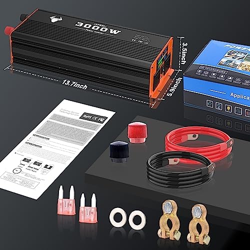 TOPBULL 3000W Power Inverter (6000W Peak) | 12V DC to 110V AC Converter with LED Display, Dual AC Outlets, USB Port | Car, RV & Home Backup Power | Free Shipping to Jamaica / No Import Charges