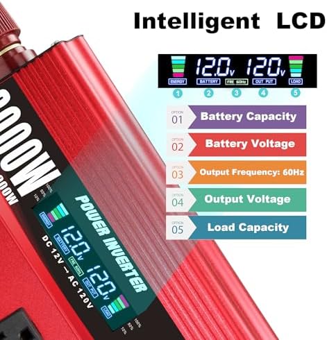 Cantonape 3000W Power Inverter 12V to 110V/120V DC to AC with LCD Display, Remote Control, 4 AC Outlets & 4 USB Ports for Car, RV, Boat & Solar Systems-Free Shipping to Jamaica/No Import Charges!!!