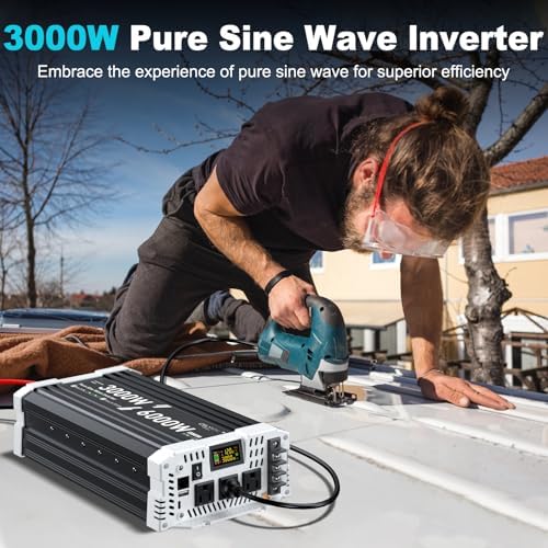 3000W Pure Sine Wave Inverter 12V DC to 110V/120V AC with USB, Type-C, Remote Control & LCD for RV, Solar & Emergency Power-Free Shipping to Jamaica/No Import Charges!!!