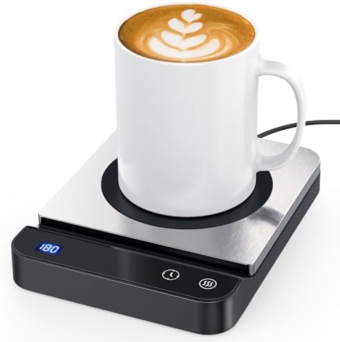 Electric Coffee Mug Warmer with Digital Display, 3-Temp Settings, 2–12H Timer, 304 Stainless Steel Desk Cup Warmer --Techvett-Free Shipping