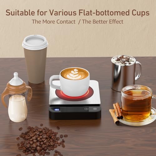 Electric Coffee Mug Warmer with Digital Display, 3-Temp Settings, 2–12H Timer, 304 Stainless Steel Desk Cup Warmer --Techvett-Free Shipping