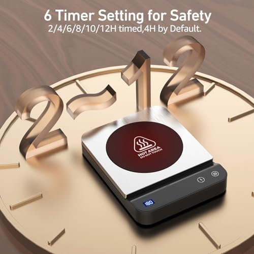 Electric Coffee Mug Warmer with Digital Display, 3-Temp Settings, 2–12H Timer, 304 Stainless Steel Desk Cup Warmer --Techvett-Free Shipping