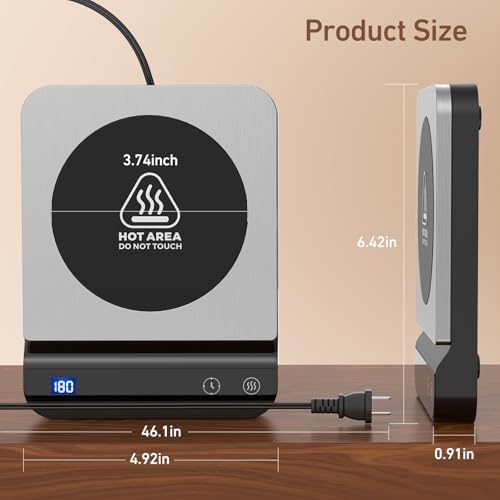 Electric Coffee Mug Warmer with Digital Display, 3-Temp Settings, 2–12H Timer, 304 Stainless Steel Desk Cup Warmer --Techvett-Free Shipping