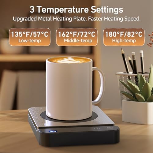 Electric Coffee Mug Warmer with Digital Display, 3-Temp Settings, 2–12H Timer, 304 Stainless Steel Desk Cup Warmer --Techvett-Free Shipping