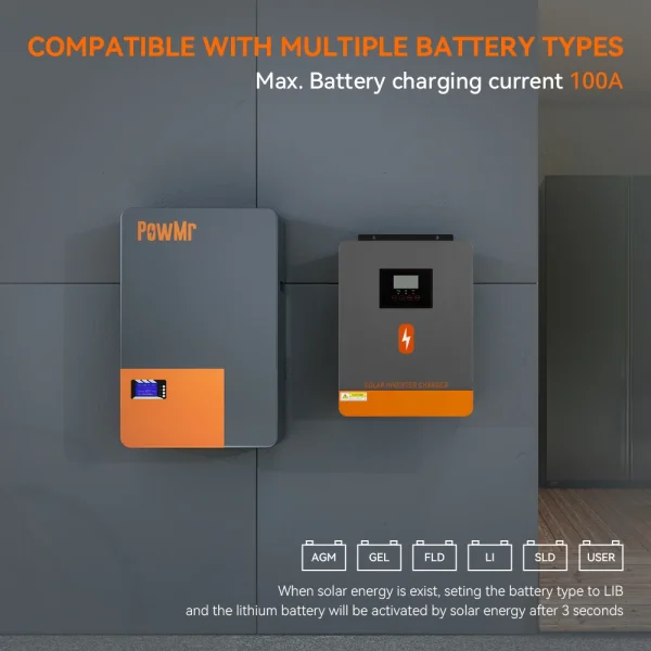 PowMr 4.2KW Hybrid Solar Inverter 24V 220V Off Grid Pure Sine Inverter Dual Output Built in WIFI with MPPT 100A Solar Charger